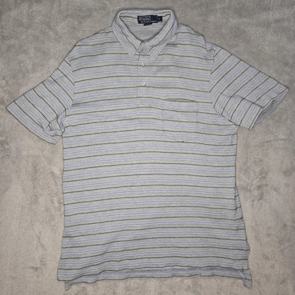 Polo Ralph Lauren Polo Shirt Mens L Blue Striped Pima Cotton Pocket